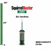 Squirrel Buster Legacy bird feeder with height measurement and seed capacity details.
