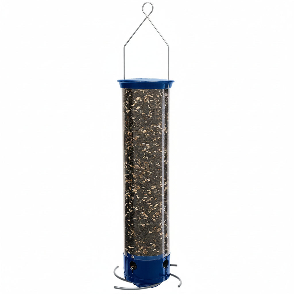 Bird feeder with seeds on a white background